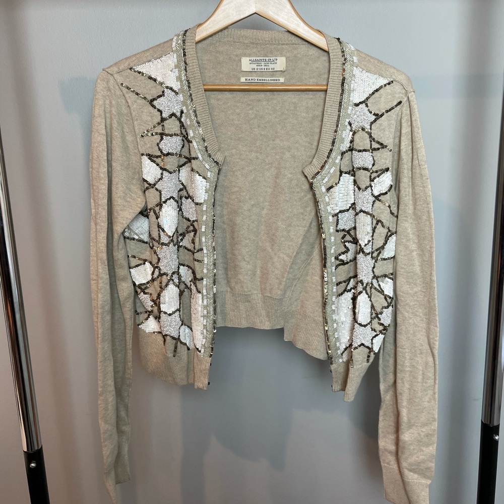 AllSaints Hand Embellished Cropped Cardigan